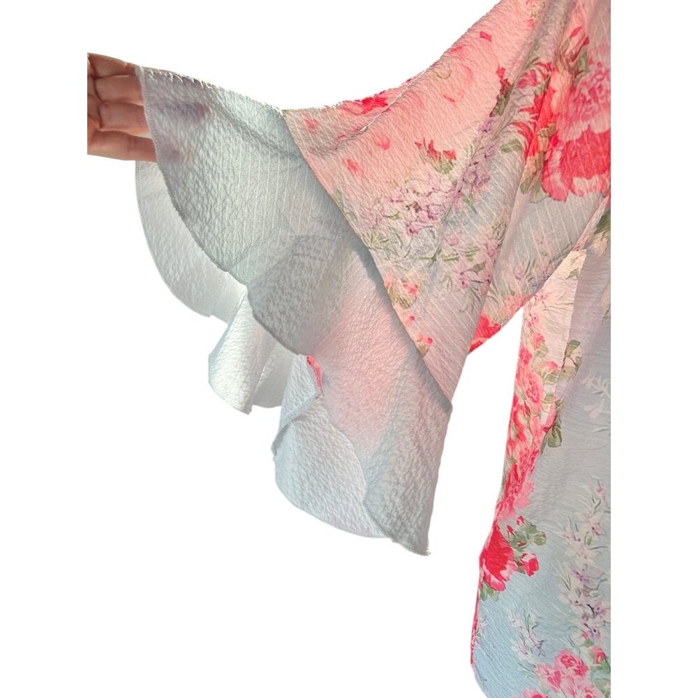 Floral Print Womens Tunic Top With Ruffled Sleeves & Split Neck Design Lightweig - Picture 6 of 7